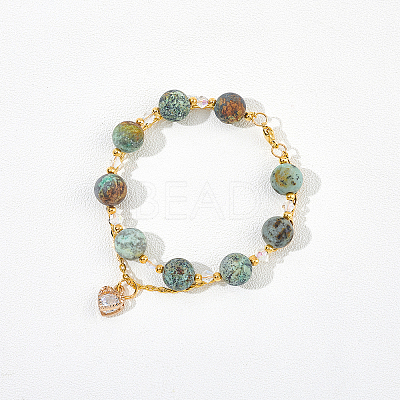 Frosted Natural African Turquoise(Jasper) Round Beads Strands G-OC0001-79A-1