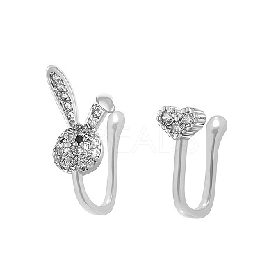 Rabbit Heart Brass Micro Pave Clear Cubic Zirconia Clip on Nose Rings FS-WGAE293-03-1
