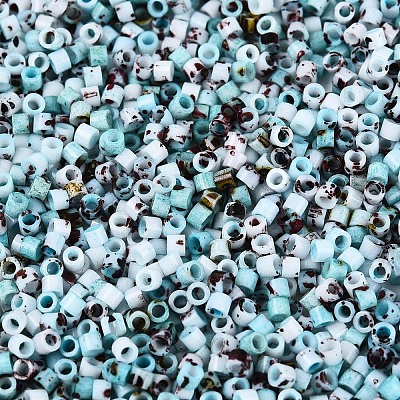 Spray Painted Picasso Cylinder Glass Seed Beads GLAA-T028-12A-07-1