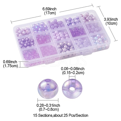 375Pcs 15 Styles Acrylic Beads MACR-YW0002-59A-1