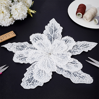 3D Flower Glass Beaded Gauze Cloth Sew on Appliques PATC-WH0008-93A-1