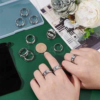 12Pcs 201 Stainless Steel Grooved Finger Ring Settings STAS-UN0038-95-1