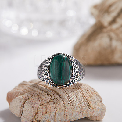 925 Sterling Silver with Natural Malachite Finger Rings WGB2E64-44-1