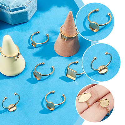 9Pcs 9 Styles 304 Stainless Steel Open Cuff Ring Findings STAS-AR0002-20-1