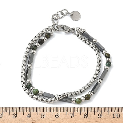 Natural African Turquoise(Jasper) & Non-magnetic Synthetic Hematite Beaded Multi-strand BJEW-Z148-05P-05-1