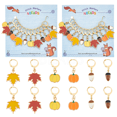 Autumn Theme Alloy Enamel Maple Leaf/Pumpkin/Acorn Locking Stitch Markers HJEW-PH01826-1