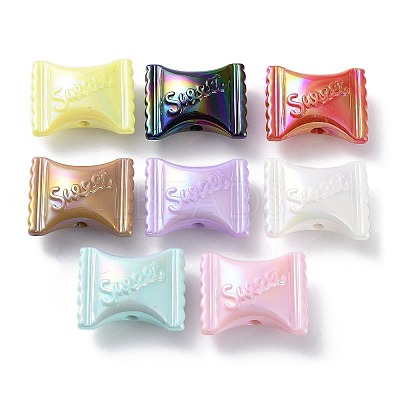 UV Plating Rainbow Iridescent Acrylic Beads X-OACR-A029-11-1