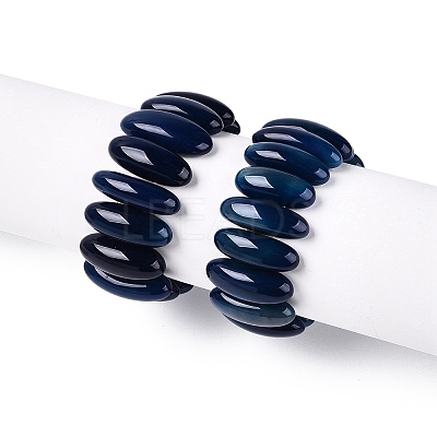 Oval Natural Agate Beaded Stretch Bracelets for Women Men G-Q601-23B-1