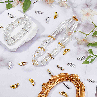 100Pcs 2 Colors Brass Crystal Rhinestone Spacer Bars ALRI-SC0001-60B-1
