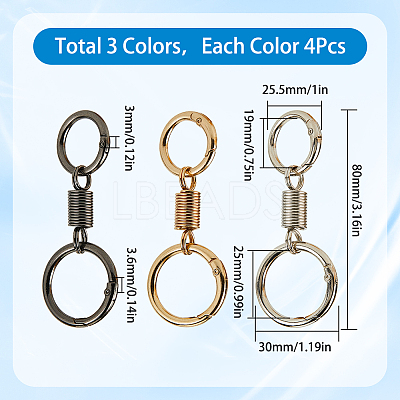 12Pcs 3 Colors Nordic Retro Zinc Alloy Double Spring Ring Clasps FIND-SC0012-87A-1