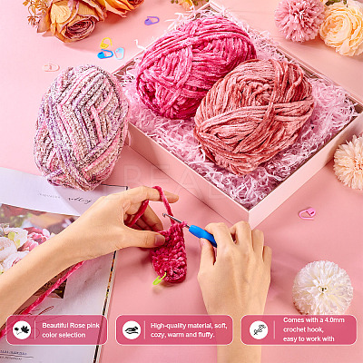 3 Rolls Super Bulky Plush Polyester Chenille Yarn OCOR-MB0001-06B-1