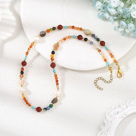 Natural Agate(Dyed & Heated) and Pearl Beaded Necklaces NJEW-JN06671-1