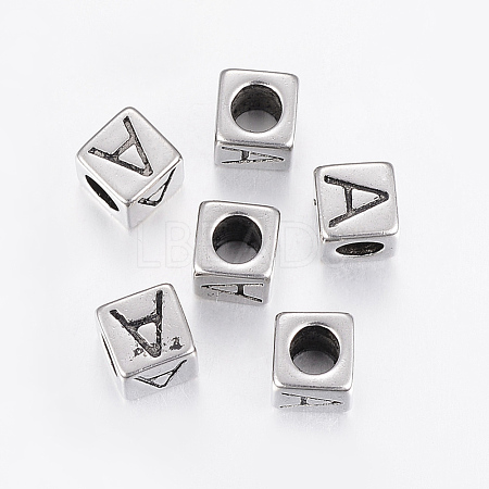 304 Stainless Steel Large Hole Letter European Beads STAS-H428-01AS-A-1