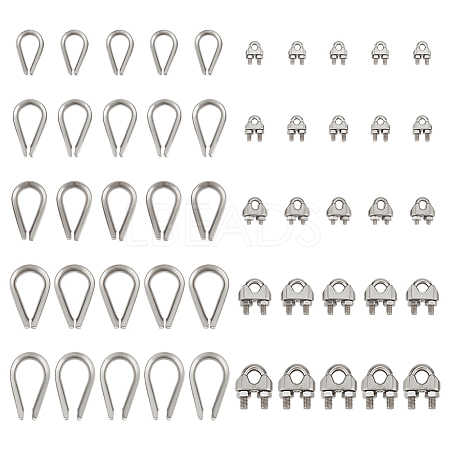 25Pcs 5 Styles 304 Stainless Steel Wire Rope Cable Clip Clamp STAS-PH0007-68-1