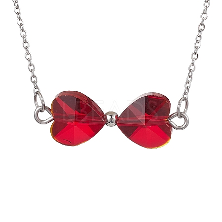 FireBrick Bowknot Glass Pendant Necklaces NJEW-TA00151-1