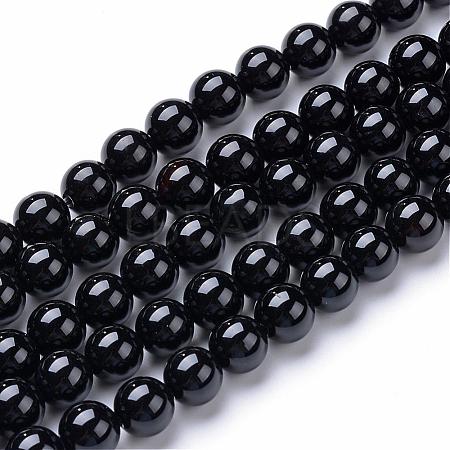 Natural Black Onyx Round Bead Strands G-T055-6mm-10-1