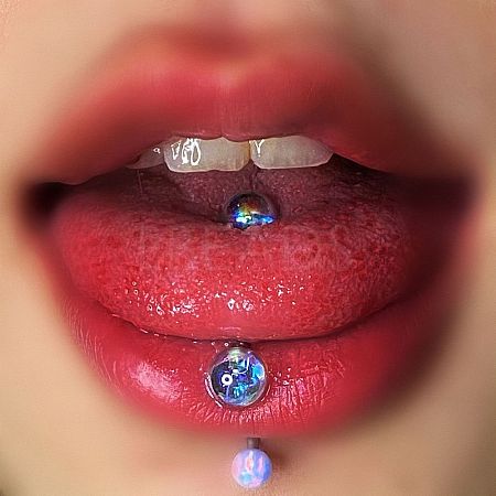 304 Stainless Steel with Acrylic Round Ball Straight Barbell Tongue Rings FS-WG99CB2-01-1