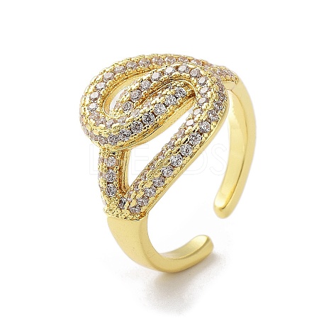 Brass with Cubic Zirconia Open Cuff Rings for Women RJEW-A035-18G-1