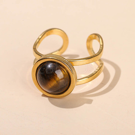 304 Stainless Steel & Natural Tiger Eye Cuff Rings FS-WGDE3F0-18-1