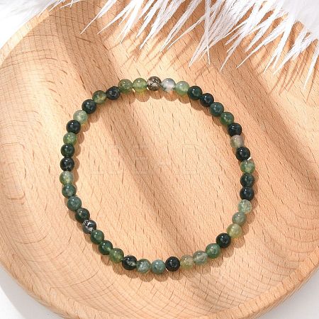 Natural Moss Agate Beaded Stretch Bracelets BJEW-D446-A-44-1
