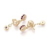 Brass Micro Pave Deep Pink Cubic Zirconia European Dangle Charms KK-N287-18G-2