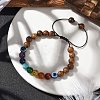 8mm Round Chakra Gemstone & Wood Braided Beaded Bracelets BJEW-JB10905-02-2