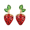 304 Stainless Steel Enamel Strawberry Dangle Stud Earrings EJEW-A138-10G-01-4