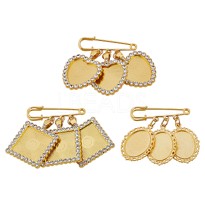 3Pcs 3 Styles Alloy Rhinestone Brooch Base Settings JEWB-OC00001-1