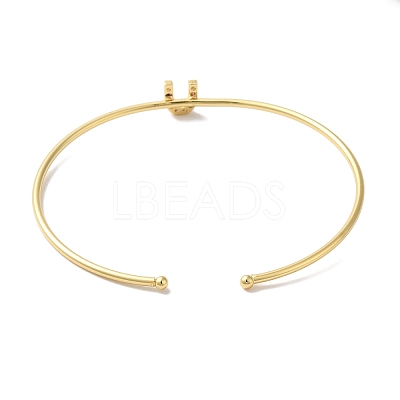 Rack Plating Brass Micro Pave Clear Cubic Zirconia Letter Open Cuff Bangles BJEW-A018-01G-U-1