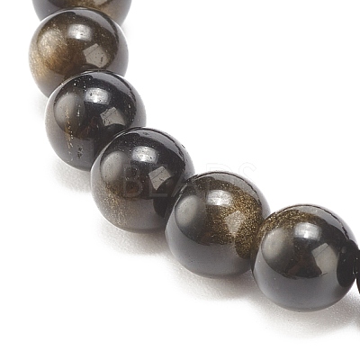 Natural Golden Sheen Obsidian Stretch Bracelet with Alloy Beads BJEW-JB08017-02-1