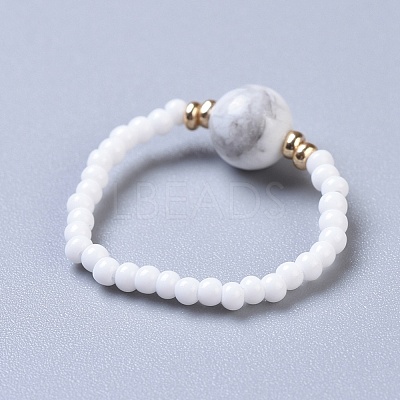 Natural Howlite Stretch Rings RJEW-JR00255-10-1