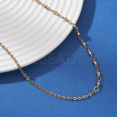 304 Stainless Steel Textured Cable Chain Ball Link Chain Necklaces for Women NJEW-JN05596-1