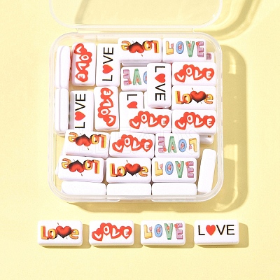 40Pcs 4 Colors Printed Opaque Acrylic Beads OACR-FS0004-05-1