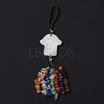 Hamsa Hand/Hand of Miriam Natural Quartz Crystal Pendant Decorations HJEW-R127-02B-1