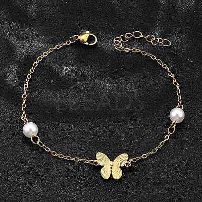 304 Stainless Steel Butterfly Link Bracelets BJEW-C098-01B-G-1