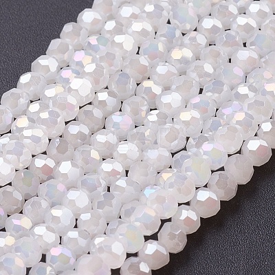 Faceted(32 Facets) Round Electroplate Imitation Jade Glass Beads Strands X-EGLA-D021-03-1