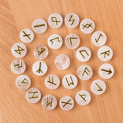 Tumbled Natural Quartz Crystal  with Carved Rune Words PW-WG60219-03-1