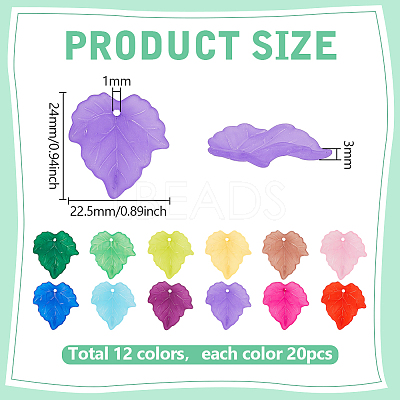 240Pcs 12 Colors Autumn Theme Transparent Frosted Acrylic Pendants MACR-PH0002-14-1
