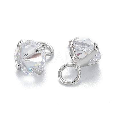 Brass Clear Cubic Zirconia Charms ZIRC-G170-12P-1