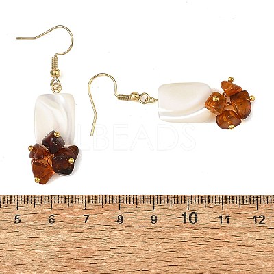 Natural Amber & Natural Trochid Shell/Trochus Shell Beads Rectangle Dangle Earrings EJEW-JE07524-1