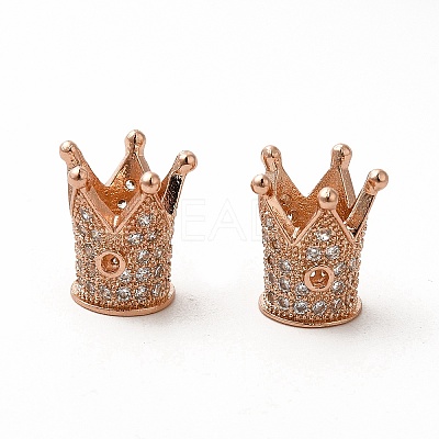 Rack Plating Brass Micro Pave Cubic Zirconia Beads ZIRC-C043-01RG-1