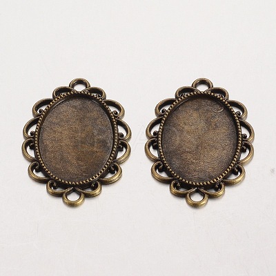 Oval Tibetan Style Alloy Cabochon Connector Settings X-PALLOY-K112-15AB-NR-1