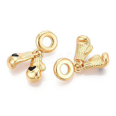 Brass Black Enamel Boxing Glove European Dangle Charms KK-N271-08G-1