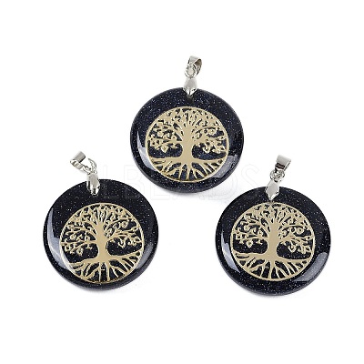 Synthetic Blue Goldstone Flat Round Pendants G-Q188-01P-07-1