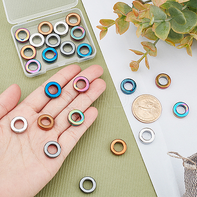 24Pcs 6 Colors PVD Vacuum Plating Non-magnetic Synthetic Hematite Linking Rings G-AR0004-76-1