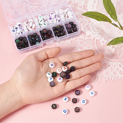 180Pcs 10 Style Opaque Black Acrylic Beads MACR-YW0001-53-1