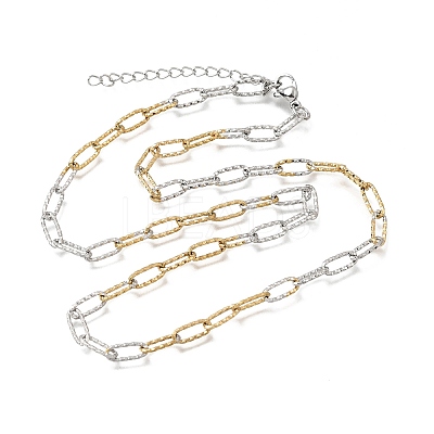 4MM Two Tone 304 Stainless Steel Textured Paperclip Chain Necklaces for Man and Women SA-CBAB767-09GP-1