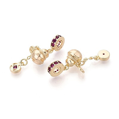 Brass Micro Pave Deep Pink Cubic Zirconia European Dangle Charms KK-N287-18G-1