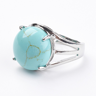 Adjustable Synthetic Turquoise Finger Rings RJEW-F075-01R-1