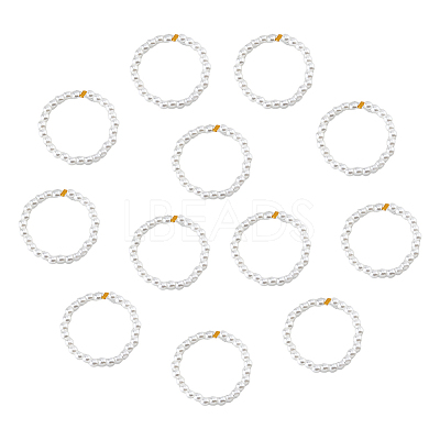 12Pcs Plastic Imitation Pearl & Brass Beaded Stretch Ring RJEW-FI0001-10-1